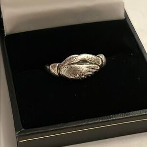 Vtg JAMES AVERY Victorian clasped hands ring, sterling Fede ring Size 5